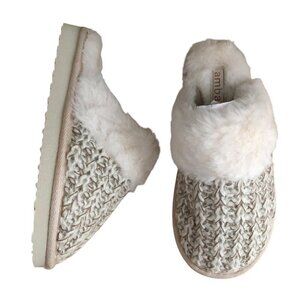 Amba Faux Sherpa Lining White & Gray Knit Slippers 5059283372583 - NEW